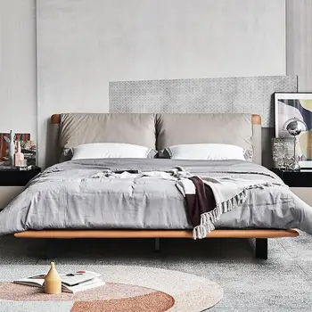 Olaszország modern egyszerű king size franciaágy bőr ágy high-end hangulat könnyű luxus felfüggesztett ágy házassági ágy szállodai ágy