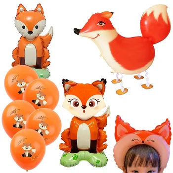 Orange Fox Party dekoráció Séta 3D Fox Balloon Headband Balloons Babaváró Aranyos róka Gyerekek Születésnapi dekoráció Gyerek ajándékok játék