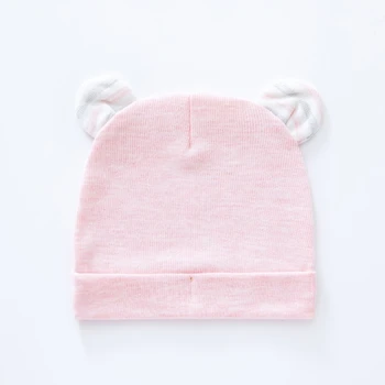 Pamut újszülött kalapok lányoknak Csíkos baba sapkák Medve fülek Csecsemő fiúk kényelmes viselet 0-3 hónapig Dropship