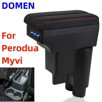 Perodua Myvi kartámasz doboz belső részeihez autó központi tartalom visszahúzható csésze lyukkal nagy hely kétrétegű USB töltés