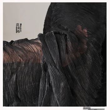 Perspektivikus fekete fogpiszkáló zúzott fonal szövet kétrétegű textúra ruha divattervező DIY varróanyag nagykereskedelmi ruha