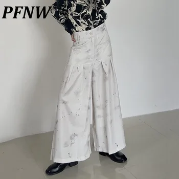 PFNW Niche design Új kínai stílusú férfi culottes magas derekú férfi csaual fröccsenő tintás nadrág vintage ősz 2023 trendi 28W1258