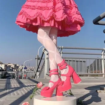 Platform Mary Janes cipők női divat sekély japán stílusú női lányok magas sarkú Lolita cipők nőknek