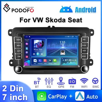 Podofo 2+64G 7'' autórádió VW/PASSAT/GOLF/SHARAN/POLO számára Multimédia videó lejátszó GPS navigáció WIFI Bluetooth FM/AM autórádió