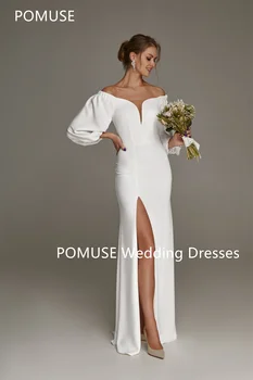 POMUSE Boho modern minimalista esküvői ruha a váll felőli hasított menyasszonyi ruha egyedi készítésű Vestido de Novia nőknek