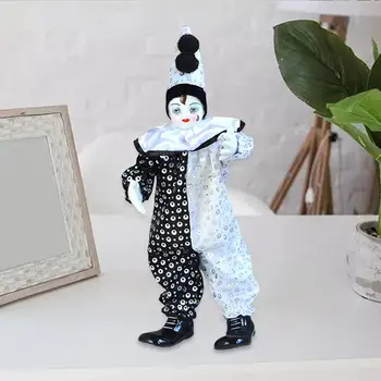 Porcelán bohóc modell baba díszek álló szövet bohóc plüssjátékfigura művészetekhez kézműves ajándéktárgyak Halloween fesztivál ajándék