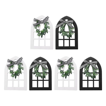 Promóció! 6db fa parasztház ablak többszintű tálca dekoráció kockás rusztikus parasztház dekoráció katedrális boltív ablak polc fotó pr