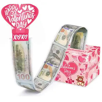 Pénzes doboz Valentin-napi készpénzes díszdoboz kihúzható kártyával és átlátszó táskák díszítésével