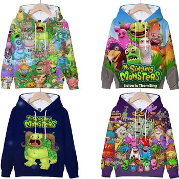 Rajzfilm Éneklő szörnyeim nyomtatása Kapucnis pulóver fiú pulóver Gyerekek őszi ruhák lányok kapucnis pulóver pulóver Gyermekruházat Sudadera
