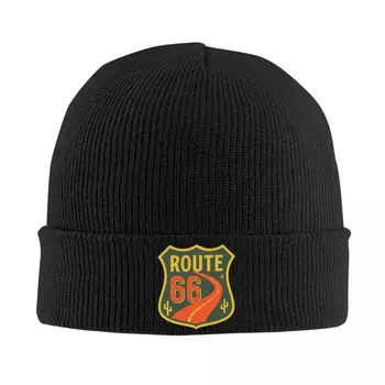 Retro Vintage Route 66 Motorháztető kalapok Divatos kötött kalap nőknek Férfiak Meleg téli autópálya Absztrakt koponyák Sapkák sapkák