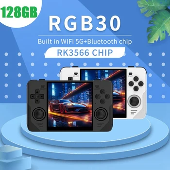 RGB30 retro játékkonzol 16G + 128G 4.0 hüvelykes 720X720 négymagos CPU 5Ghz WiFi + Bluetooth 4100Mah kézi játékvezérlő