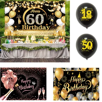 Rose Gold Happy 18 30 60. születésnapi parti hátterek Banner Felnőtt téma Party dekoráció DIY Party csillogó fotó háttérszövet