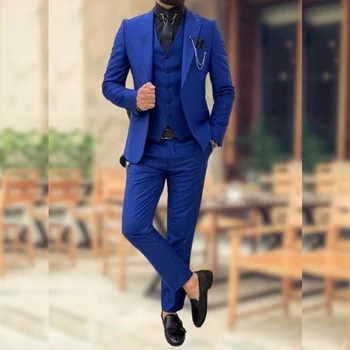 Royal Blue Blazer testreszabott egymellű csúcsos hajtóka esti parti elegáns 3 részes kabát nadrág mellény slim fit ropa hombre