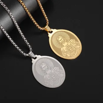 rozsdamentes acél Qiming Megváltó Jézus Szent Szíve Medál nyaklánc Női Férfi jelvény Amulett Ékszerek Katolikus ajándék