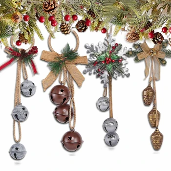 Rusztikus vintage kézzel készített karácsonyi függő keverék dekorációs harangok zsinóron