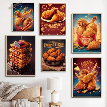 Rántott csirke étterem Nyugati stílusú étterem Fali dekoráció Festészet Vászon nyomatok Plakátok Sült csirke gofri falfestmény