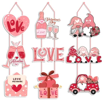 Rózsaszín Valentin-napi téma Party dekoráció Ajtó akasztások Piros szív törpe törpe esküvői medál Boldog Valentin-napi parti dekoráció otthonra