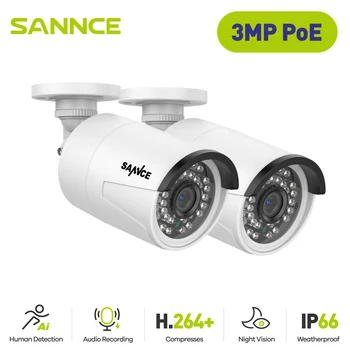 SANNCE Ultra HD 3MP POE kamera kültéri beltéri időjárásálló biztonság EXIR éjjellátó hálózati bullet e-mail figyelmeztető kamera