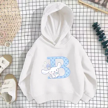 Sanrio Cinnamoroll gyermek kapucnis pulóverek A B C D betű pulóverek Lányok ruhái Kawaii pulóver Anime Rajzfilmek Fiú Gyerekek Alkalmi felsők
