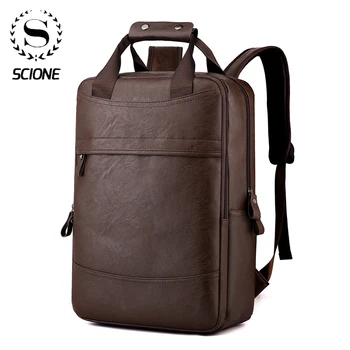 Scione bőr laptop hátizsák többfunkciós táska utazáshoz, üzleti munkához Nagy kapacitású könyvtáska K548