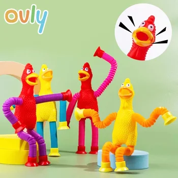 Screaming Chicken Luminou Pop Tube játék tapadókorong Anti-stressz szenzoros Fidget játékok Pipa Anti-stressz Fidget Kids Adults Kisállat ajándékok