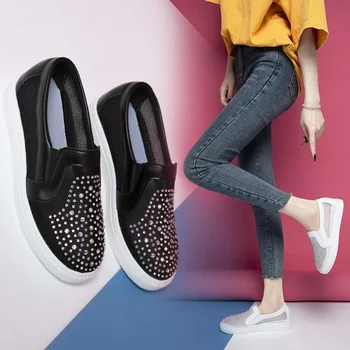 Slip-On Flat kényelmes tornacipővel Hálós tömör 2024 Hot Sale női cipők tavaszi/őszi Bling női vulkanizáló cipők