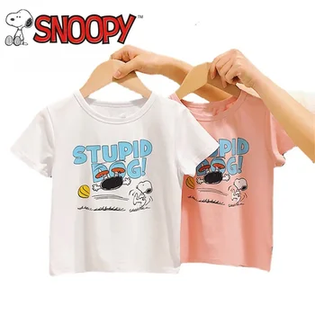Snoopy Gyermek póló 100% tiszta pamut aranyos animáció fiú lány nyári rövid ujjú póló felsők kényelmes lélegző ing gyerek