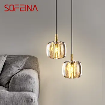 SOFEINA Modern kristály függő függő lámpa Borostyánsárga LED sárgaréz egyszerűen Nordic csillárlámpa otthoni étkezőhöz hálószoba