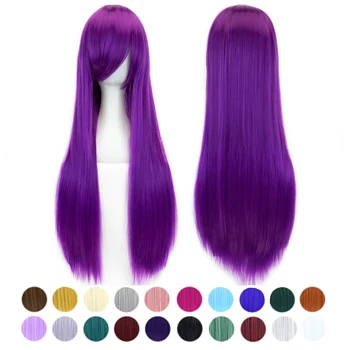 Soowee 80cm hosszú lila hullámos szintetikus hajú cosplay paróka frufruval Halloween jelmezparti hajszálak