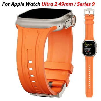 Sport fluorelasztomer szíj Apple Watch Ultra 2-höz 49 mm-es sorozat 9 41 mm-es 45 mm-es puha gumiszíj iwatch sorozathoz 8 7 6 5 4 se 3 2