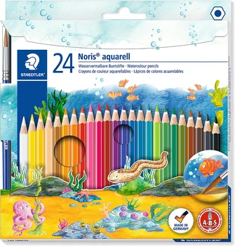 STAEDTLER 144 10NC24 Noris Club Aquarell akvarell ceruzák plusz ecset, vegyes színek, 12/24 csomagban Törölhető ólom
