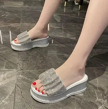 Summer Crystal női divat flip-flop papucs 6 cm-es strandcipő Női csúszdák női platformpapucs Luxus békaláb nulla fogó öszvér