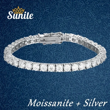 Sunite 4mm 0.3ct Moissanite gyémánt tenisz karkötő nőknek Férfi 925 sterling ezüst luxus karperec GRA tanúsítvány Ingyenes szállítás