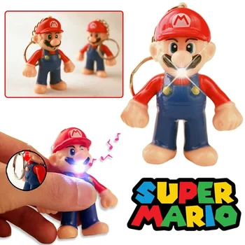 Super Mario LED kulcstartó zseblámpa Játék Anime Hang Kreatív gyerekjátékok Kulcstartó Rajzfilm baba Mini hátizsák Medál Party ajándékok
