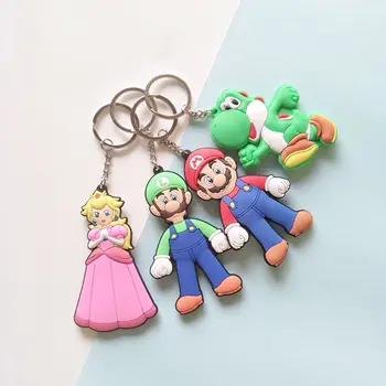 Super Mario PVC kulcstartó Mario Bros.Anime játék karakter Luigi Bowser Yoshi Wario Barack kulcstartó táska medál születésnapi ajándékok