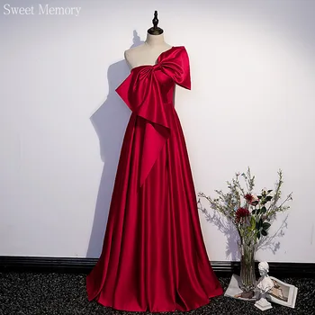 Sweet Memory S148 Egyvállas bankett báli ruha Hölgy Női híresség Luxus rózsaszín bor Piros Nagy masni pirítós Hosszú estélyi ruhák