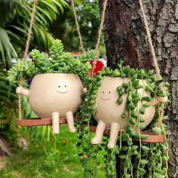 Swing Faces Ültetőedény Függő fejű ültető Kreatív gyanta Zamatos edények Home Garden dekoráció beltéri és kültéri