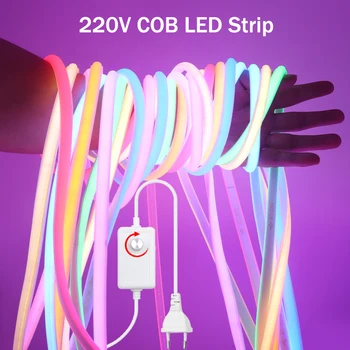  szabályozható COB LED szalag 220V 288LEDs / m szuper fényes rugalmas LED szalag vízálló neoncső COB LED lámpák Jégöv EU csatlakozóval