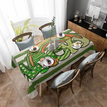 Szent Patrik napja törpe lóhere kockás mintás terítő vízálló étkezőasztal téglalap alakú kerek terítő konyhai dekoráció