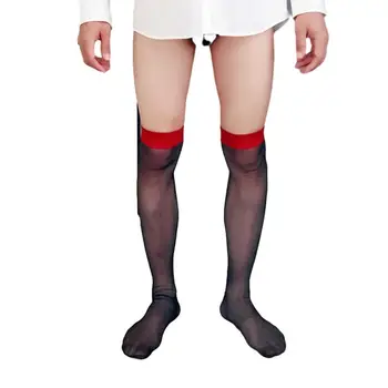 Szexi selyemharisnya Férfi Olajosan átlátszó Ultravékony fehérnemű térden és combon Vastag zokni Rugalmas lélegző érzéki harisnya