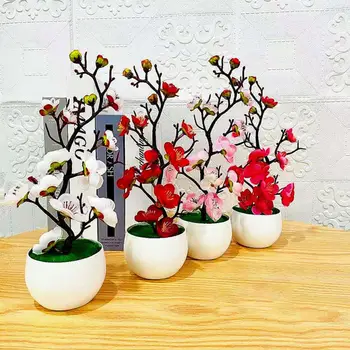 Szimuláció Bonsai Lightweight Fake Bonsai Realisztikus Mini Szép megjelenésű Hamis szilvavirág virág növény a szálloda számára