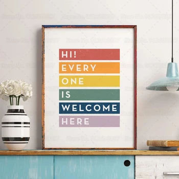 Szivárvány Meleg büszkeség LMBT nyomtatott plakát Mindenkit szívesen látunk itt Vászonfestés Sokszínűség Befogadás Fali dekoráció