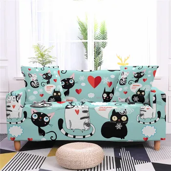 Színes macska rajzfilm Állatos nyomtatás kanapéhuzat kanapéhuzat Kanapé papucs Fekete-fehér macska gyermek ajándékok csúszásmentes mosható védőfólia