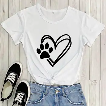 Szív kutyamancsokkal póló Új érkezés 100% pamut alkalmi vicces póló kisállat szerető ingek Kutya anya pólók Ajándék kutya anyának
