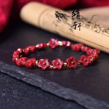 Testreszabott természetes vörös organikus cinóber virággyöngyök rugalmas karkötő kiegészítők DIY karperec charm ékszer divat amulett ajándék