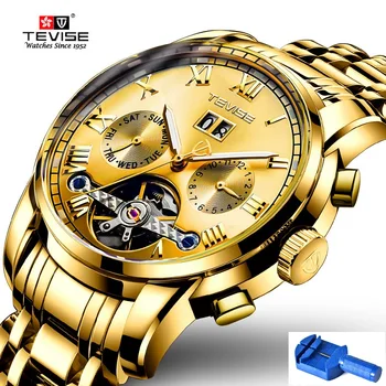 TEVISE Tourbillon Automatic Watch Man Gold férfi órák Top Brand luxus mechanikus karórák ingyenes szerszám dropshipping