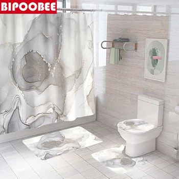 Textúra Luxus kőszemcsés zuhanyfüggöny Vízálló fürdőszobai függönyök Márvány fürdőszőnyegek WC-huzat fedél Talapzat Csúszásgátló szőnyeg