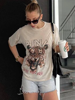 Tiger grafikus póló női pamut rövid ujjú divat pólók felsők 2023 nyári ruhák laza női vintage póló pólók