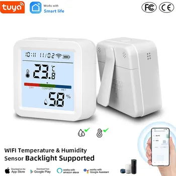 Tuya intelligens WiFi hőmérséklet- és páratartalom-érzékelő Higrométer hőmérő háttérvilágítással az Alexa Google Assistant számára