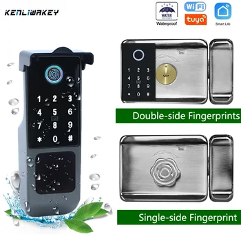 Tuya Wifi Smart Lock vízálló APP távirányító Biometrikus ujjlenyomat-kártya Digitális kód Kültéri kapu Elektronikus ajtózár